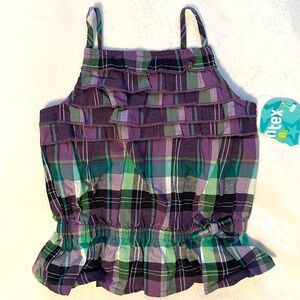 Healthtex Y2K Baby Girl Tank Tunic Purple Green Plaid Top Shirt 18M Summer Fun